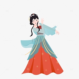 蓝色卡通嫦娥仙子跳舞中秋素材手绘图