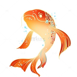 红色国潮鲤鱼插画元素