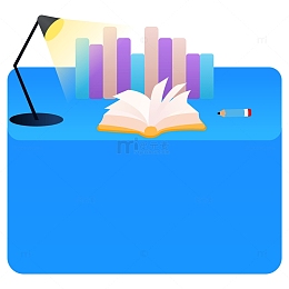 卡通书桌挑灯夜读插画小场景