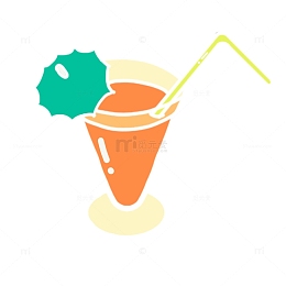 橙色简约插着小伞的夏日饮品手绘图