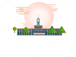 绿色清新火车站钟摆实景AI手绘矢量图