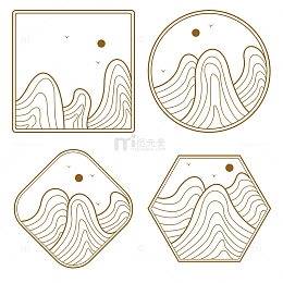 金色中国风山水画装饰元素