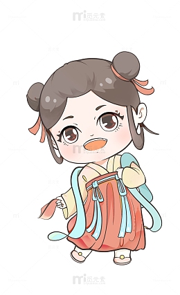 红色可爱小女孩汉服襦裙手绢中国风手绘图