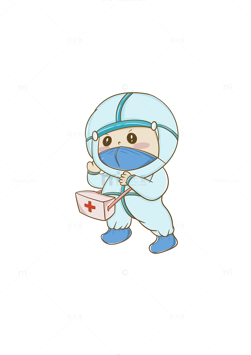 蓝色扁平风格背药箱的防疫人员手绘图