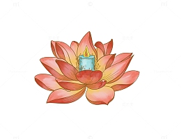 淡粉色中国风古风莲花灯手绘图