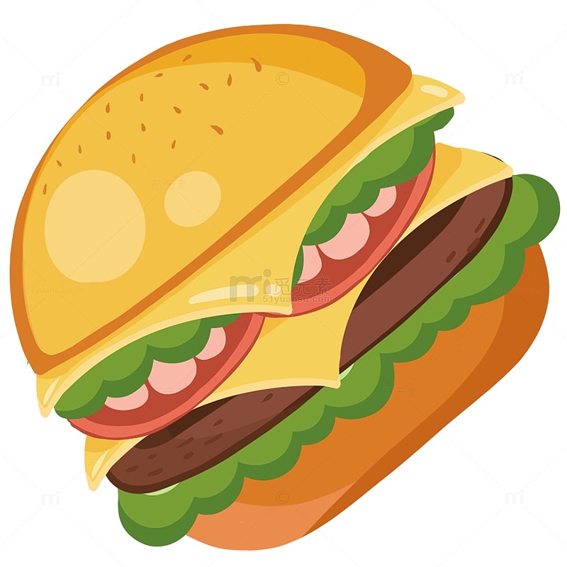 牛肉汉堡美食手绘卡通免扣元素