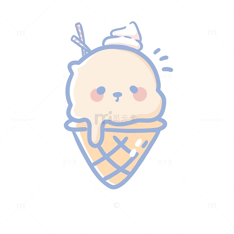 夏天可爱奶油小熊冰淇凌甜筒手绘元素