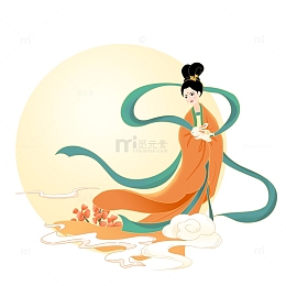橙色中国风中秋嫦娥中秋素材手绘图