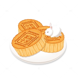 简约手绘月饼兔子中秋节元素