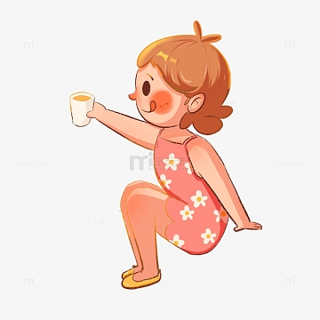 可爱女孩坐姿侧面吃饭儿童节手绘