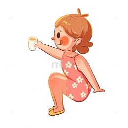 可爱女孩坐姿侧面吃饭儿童节手绘