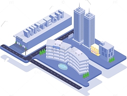 蓝色工厂2.5d建筑城市科研大楼