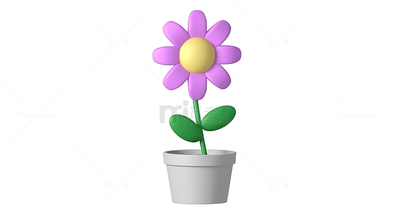 3D立体可爱紫色花朵小盆栽