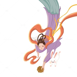卡通中秋节嫦娥送月元素手绘图