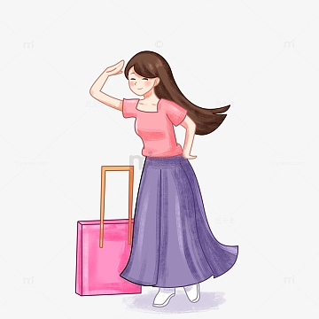 出游行李女孩卡通扁平人物