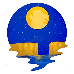 手绘海上升明月中秋元素