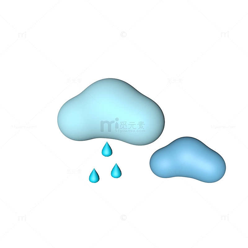 蓝色简洁3DC4D云彩雨滴立体模型元素