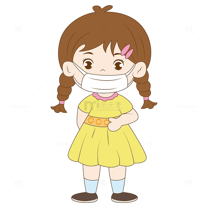 黄色卡通戴口罩的小女孩疫情防护