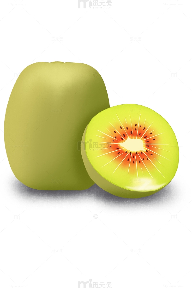 黄绿色生鲜水果手绘猕猴桃收获的果实素材
