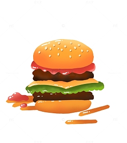 卡通手绘汉堡薯条快餐元素