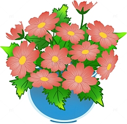 橘红色植物花草花卉盆栽春天手绘