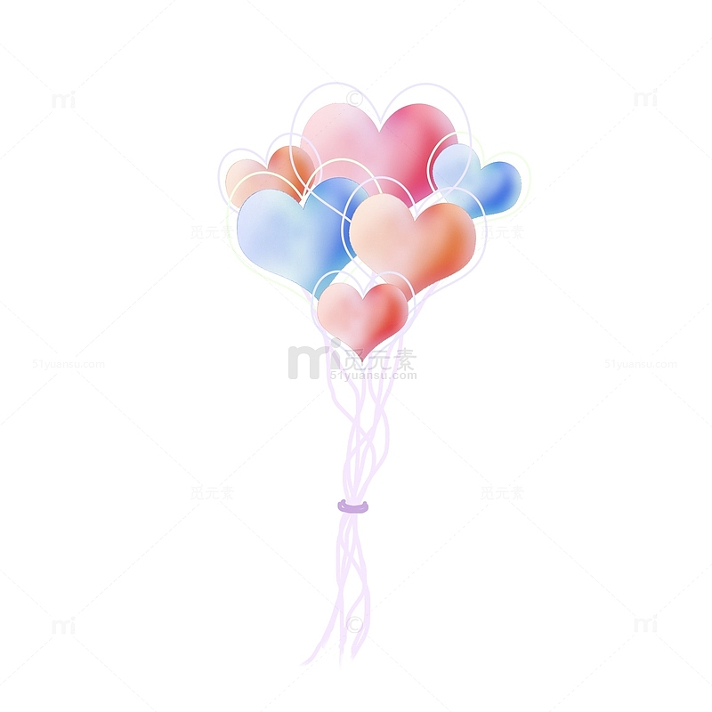 情人节彩色爱心气球手绘图