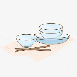 蓝色卡通碟子碗筷手绘元素