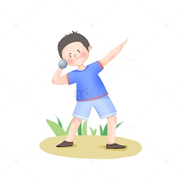 手绘卡通扔铅球比赛