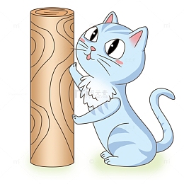 蓝色可爱卡通猫咪手绘素材
