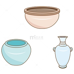 绿色卡通古代陶罐手绘元素
