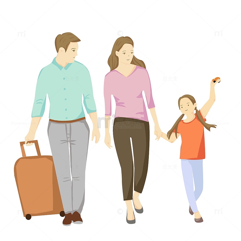 一家人出游国庆节行李箱爸爸妈妈孩子元素