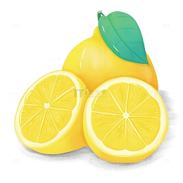 黄色小清新手绘3D切开新鲜柠檬立体水果