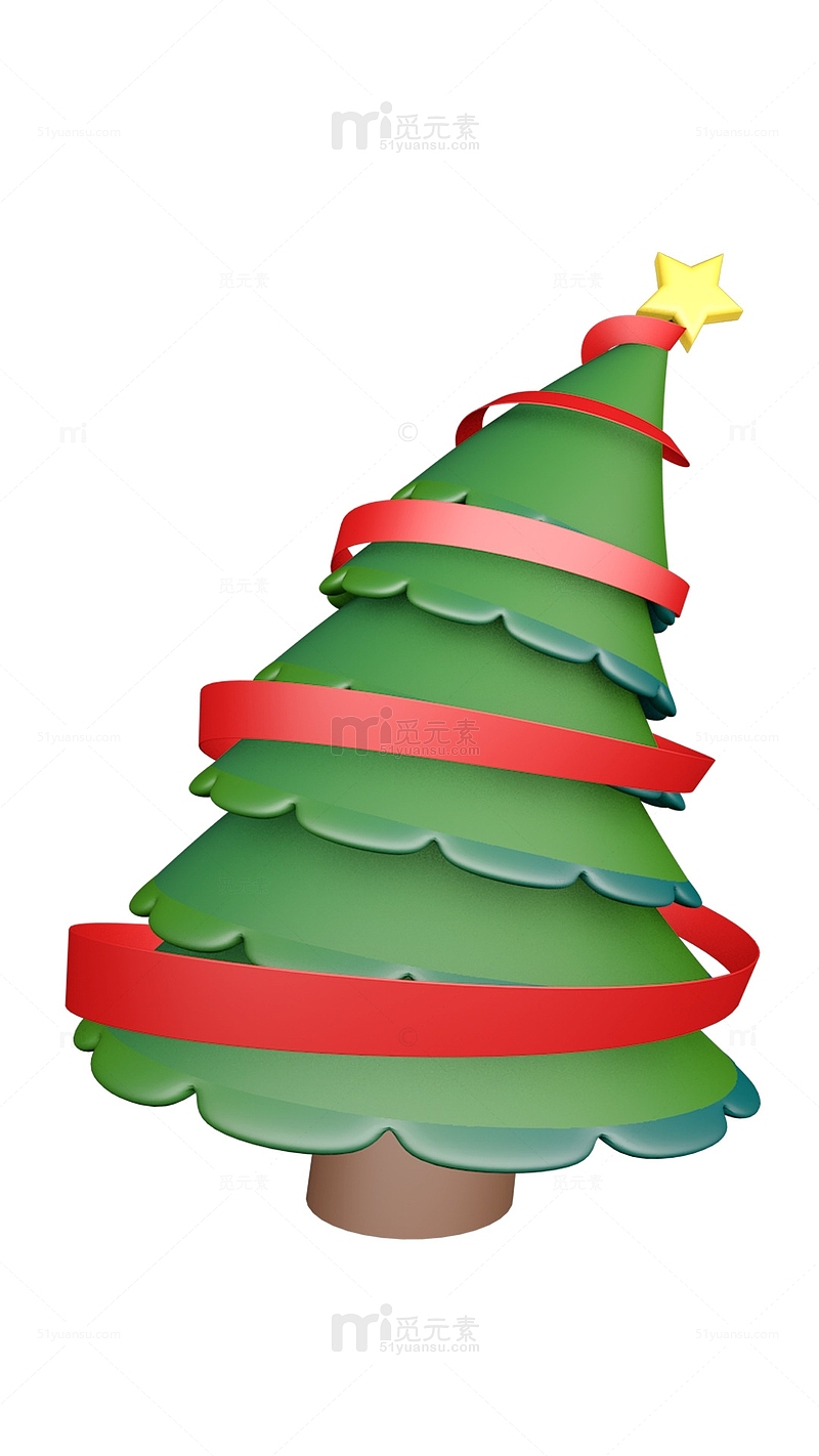 绿色彩带卡通圣诞树圣诞节3D C4D素材