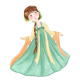 绿色清新古风国潮汉服古装女孩手绘图