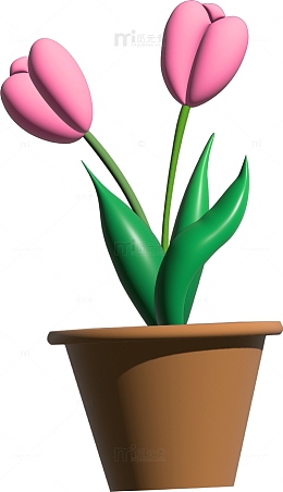 粉色3D郁金香盆花3D立体植物
