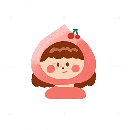 粉色手绘蜜桃女孩卡通可爱手绘元素