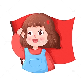 国庆节女孩在红旗下敬礼