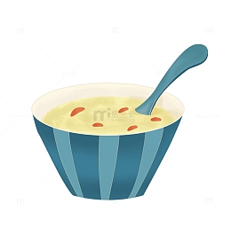 蓝色一碗粥枸杞小米粥食物手绘