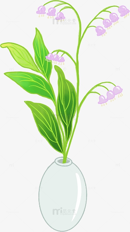 绿色清新花草植物紫色铃兰手绘