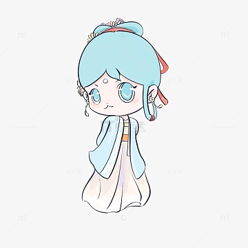 蓝色可爱中国风汉服女孩宋朝手绘图