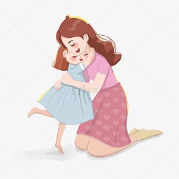 母女拥抱伟大的母爱卡通手绘图