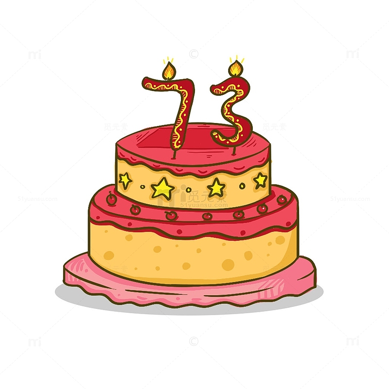 红色手绘卡通祖国生日蛋糕国庆节元素