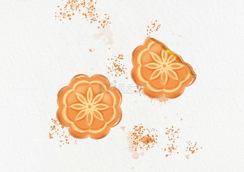 橘黄色手绘中秋节月饼元素