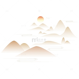 褐色中国风山水墨手绘元素