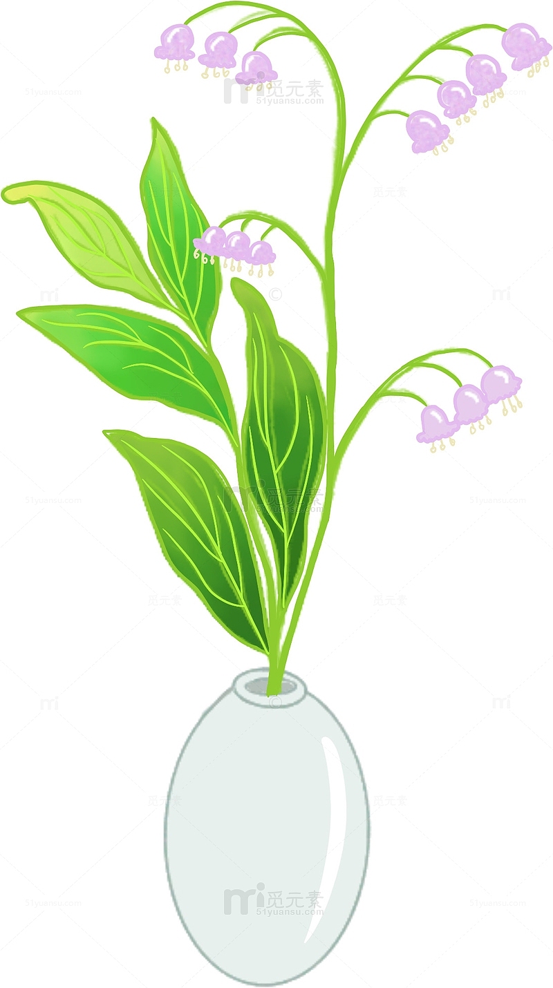 绿色清新花草植物紫色铃兰手绘
