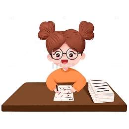 手绘老师认真批改试卷免抠元素.