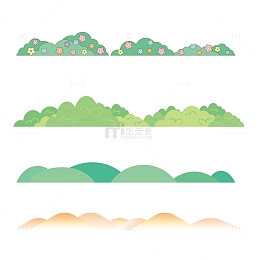 绿色小清新草丛山丘手绘元素