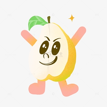 黄色卡通拟人化水果梨手绘图