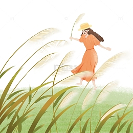绿色清新白露女孩草丛元素