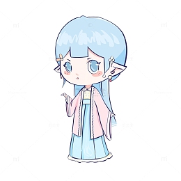 蓝色清新汉服仙气q版手绘女孩